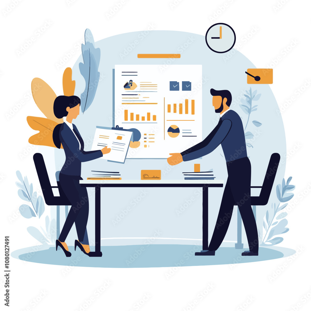 Business people working together in office. Vector illustration in flat style..eps Business people working together in office. Vector illustration in flat style..eps