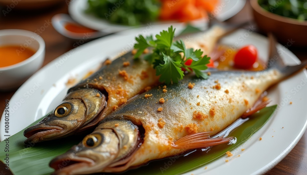 Deliciously grilled fish ready to be savored Deliciously grilled fish ready to be savored