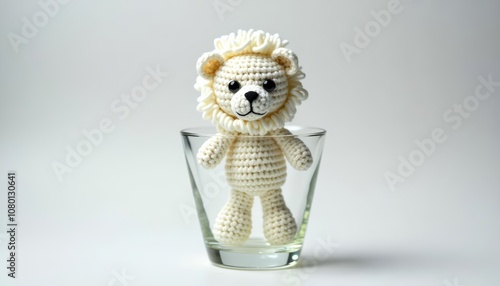  A tiny crocheted lion a glass of water and a sense of whimsy photo