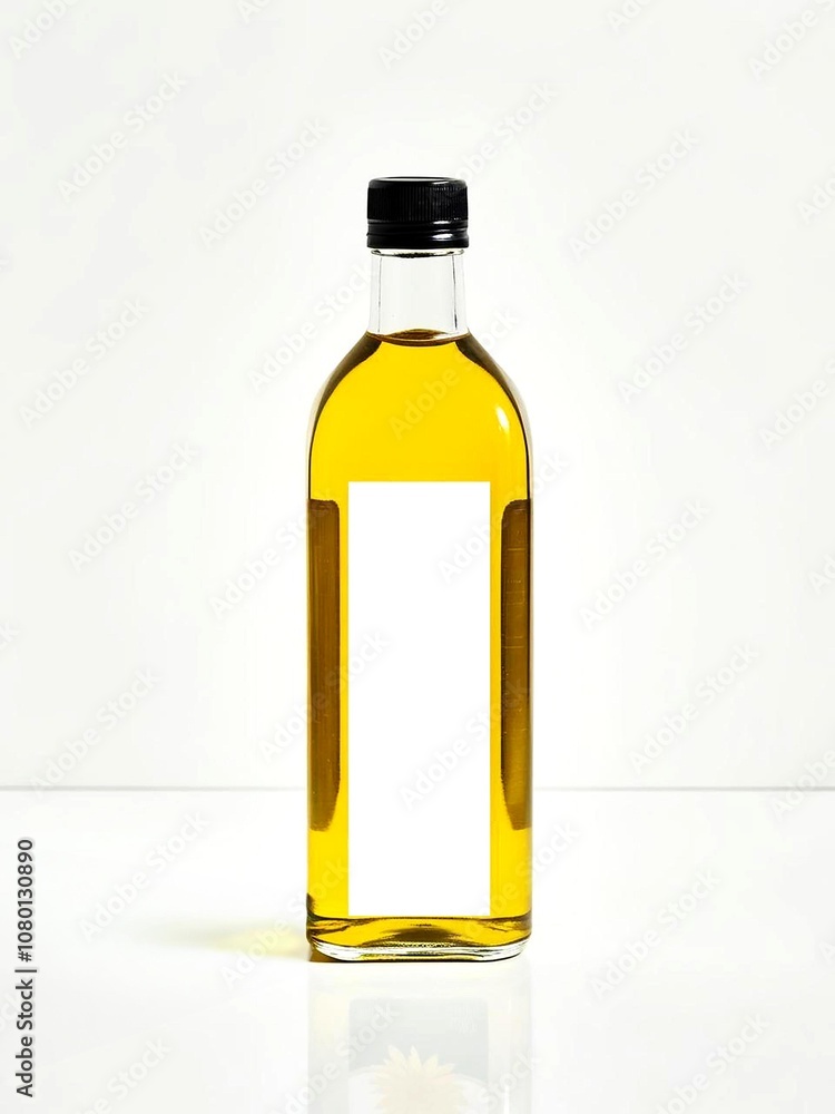 Clear glass bottle filled with golden oil, perfect for culinary and food photography. Clear glass bottle filled with golden oil, perfect for culinary and food photography.