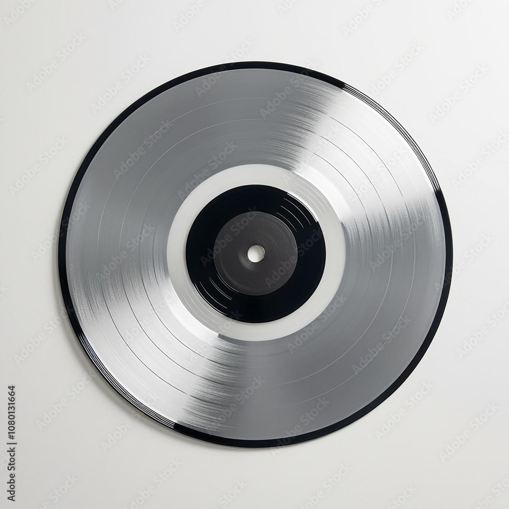 Obraz premium Stylish silver vinyl record displayed on a minimalistic background.