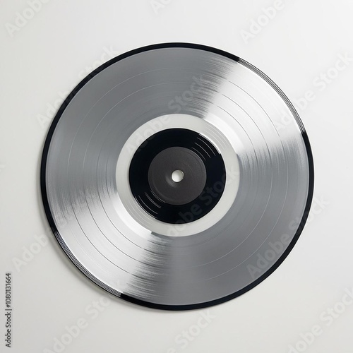 Stylish silver vinyl record displayed on a minimalistic background.
