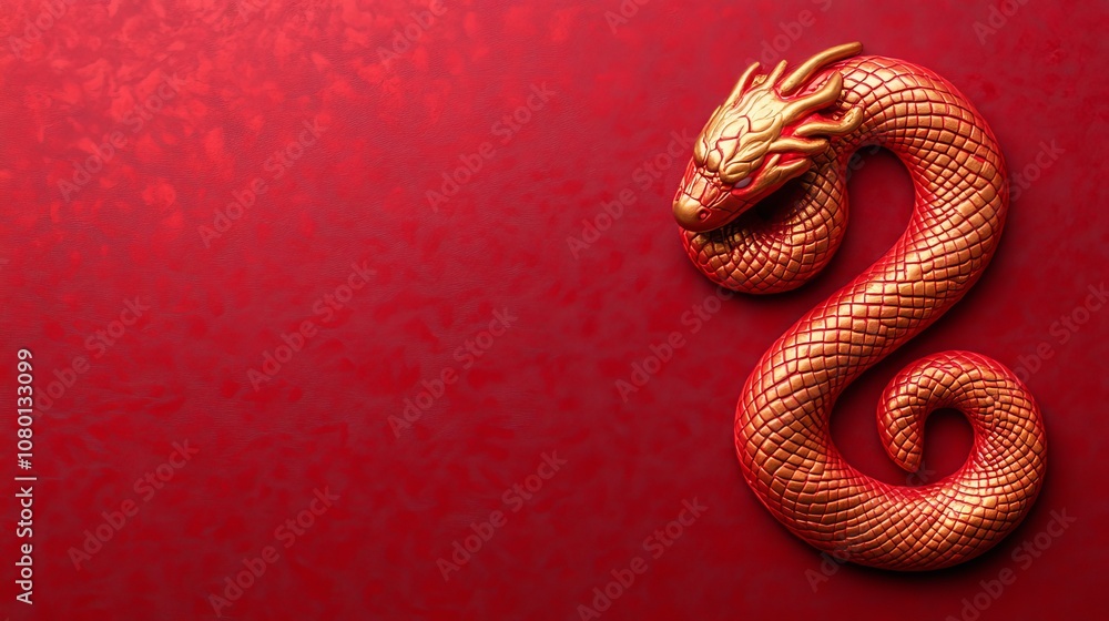 Obraz premium A vibrant red dragon illustration symbolizing good fortune.