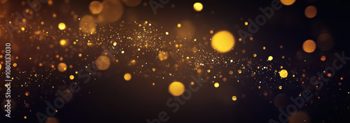 mesmerizing display of golden bokeh lights shimmering against dark background, creating magical and festive atmosphere. Perfect for celebrations and events