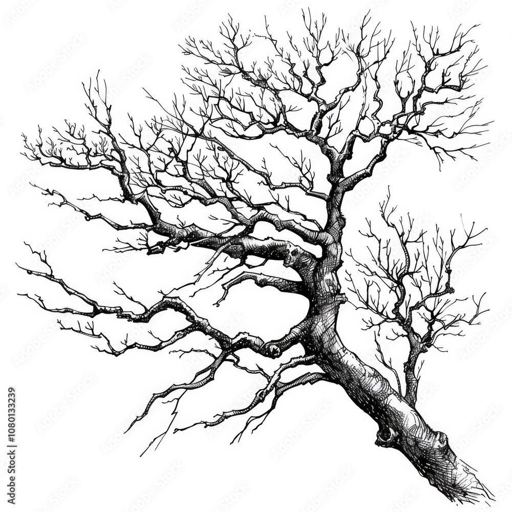 Branch Sketch. Hand drawn illustration of autumn tree branch in black and white Branch Sketch. Hand drawn illustration of autumn tree branch in black and white