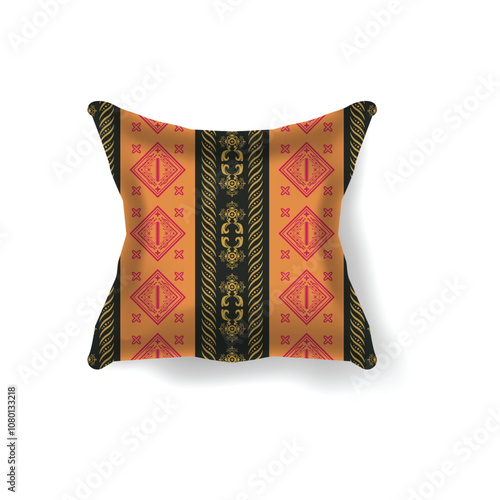 Realistic pillow mockup with ethnic traditional batik pattern graphic