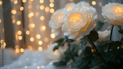 White Roses with Lights Illustration