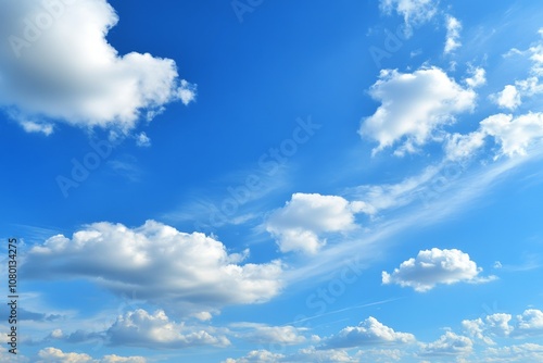 Majestic Blue Sky with Fluffy White Clouds Background