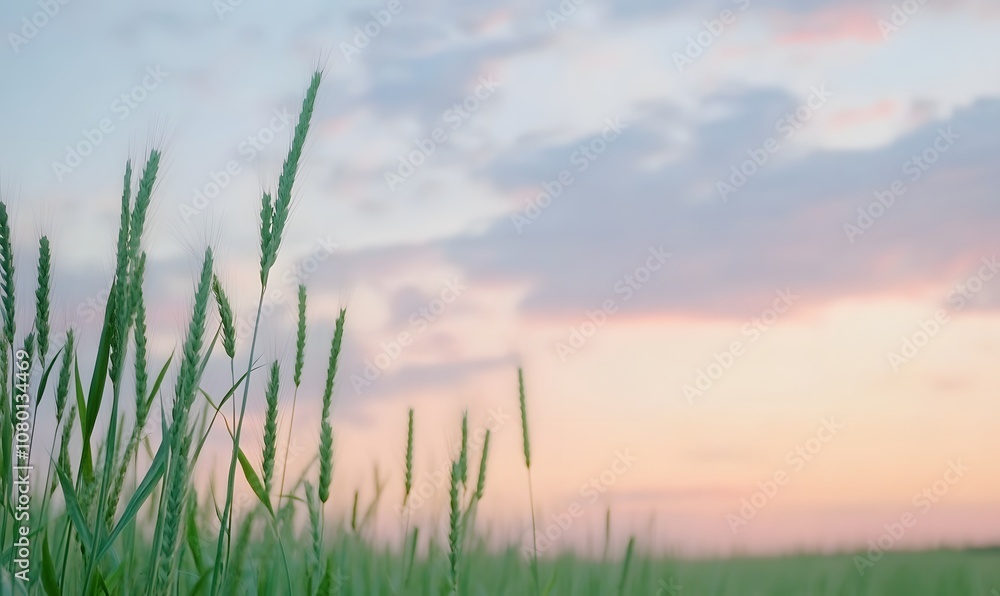 Serene field under a dramatic cloudy sky at sunset, Generative AI Serene field under a dramatic cloudy sky at sunset, Generative AI