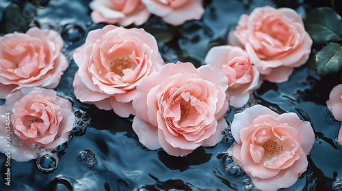 Pink Roses Floating in Wate...