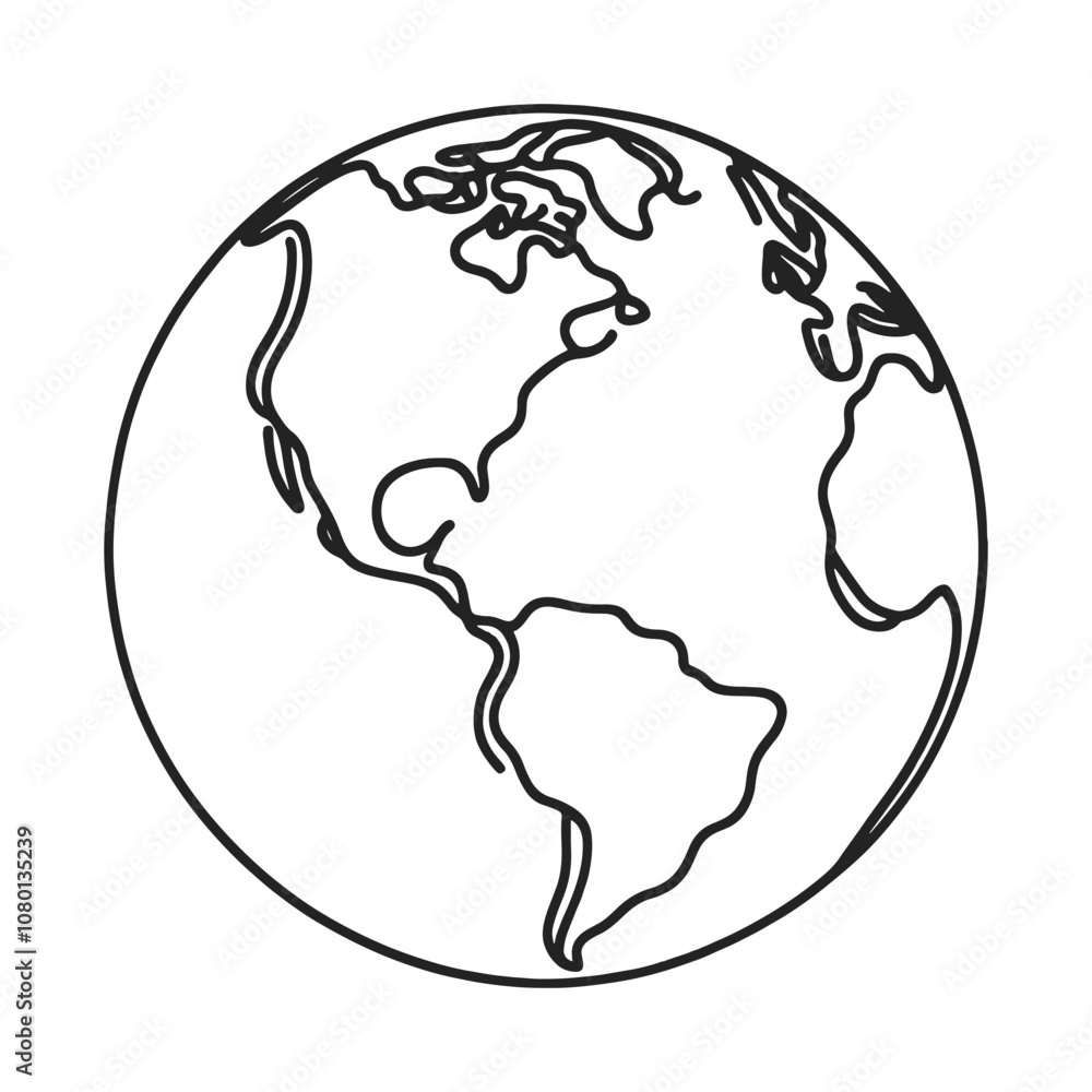 Vector line image on white background, one line. planet earth pattern Vector line image on white background, one line. planet earth pattern