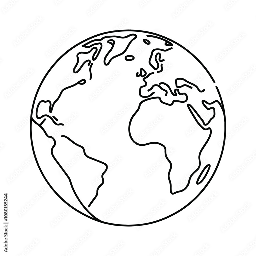 Vector line image on white background, one line. planet earth pattern Vector line image on white background, one line. planet earth pattern