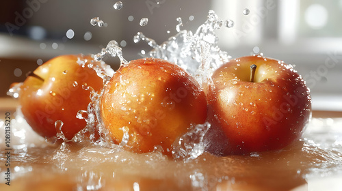 Red Apples Splashing in Wat...