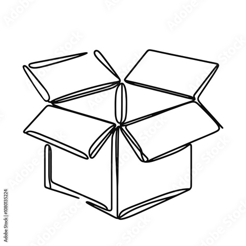 Vector line image on white background, one line. packing box