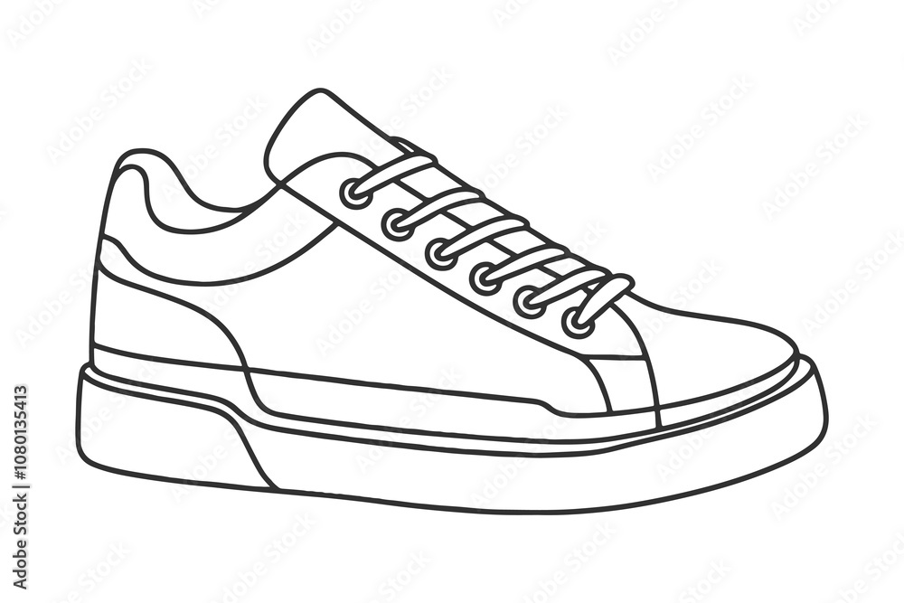 Vector line image on white background, one line. shoes, simple sneakers Vector line image on white background, one line. shoes, simple sneakers