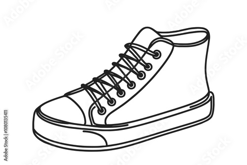 Vector line image on white background, one line. shoes, simple sneakers