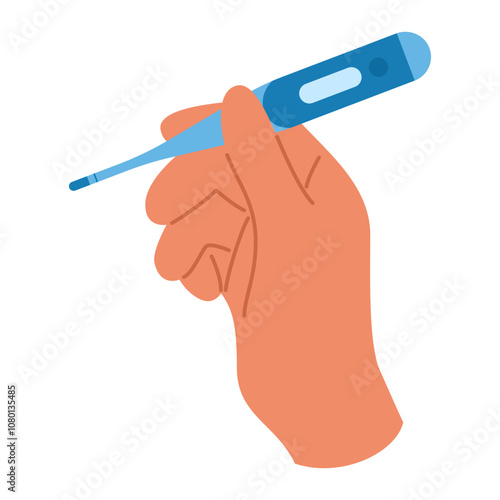 Vector illustration of an electronic thermometer held in hand for measuring human body temperature