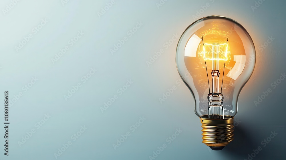 Bright glowing light bulb on a minimalist background symbolizing ideas and innovation Bright glowing light bulb on a minimalist background symbolizing ideas and innovation