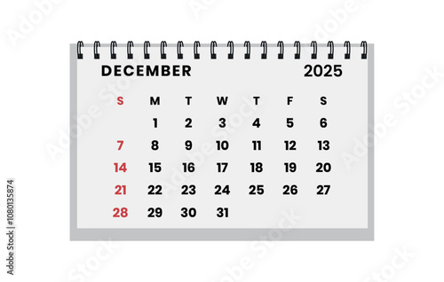 Vector horizontal folding desk calendar December 2025 year.  Calendar week starts Sunday. December layout organizer. Calendar template for printing