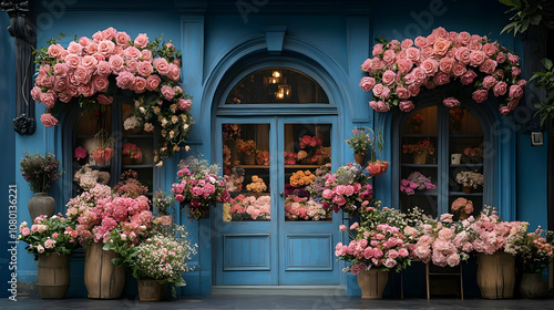Blue Floral Shop Front Illu...