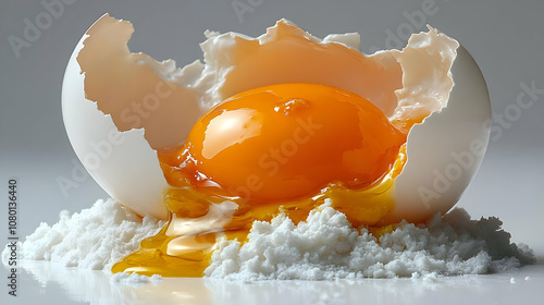 Cracked Egg Yolk on Flour -...