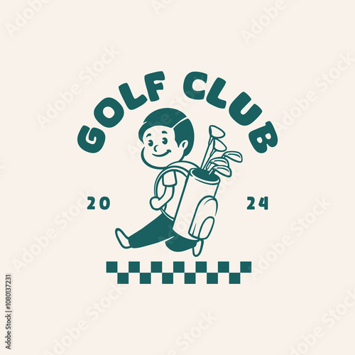 Vintage golf player cartoon character