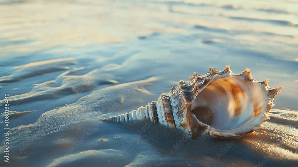 Close-Up of a Conch Shell on the Beach at Sunrise Close-Up of a Conch Shell on the Beach at Sunrise