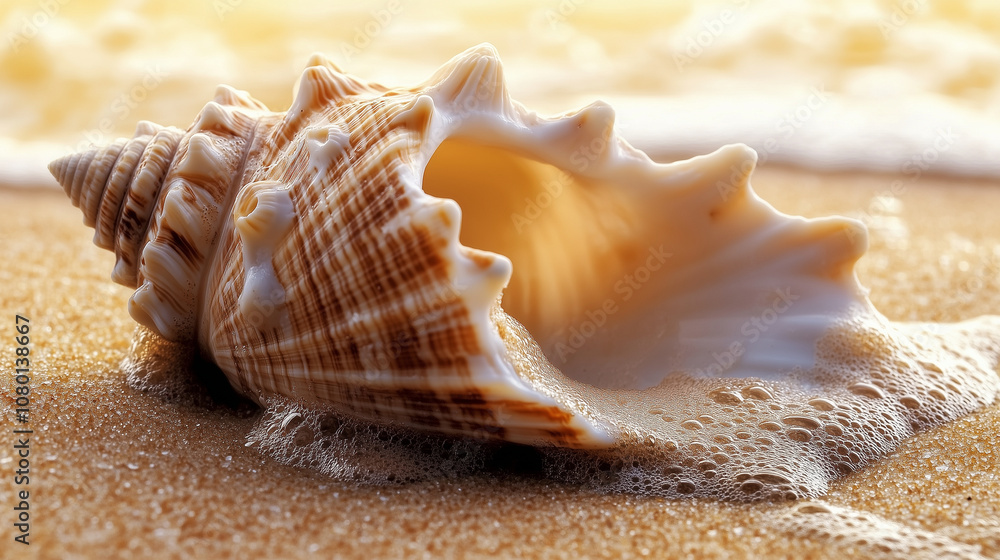 Close-Up of a Conch Shell on the Beach at Sunrise Close-Up of a Conch Shell on the Beach at Sunrise