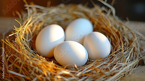 White Eggs in a Nest - Photo