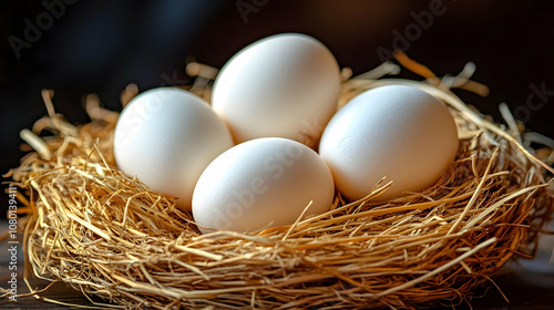 White Eggs in a Nest - Real...