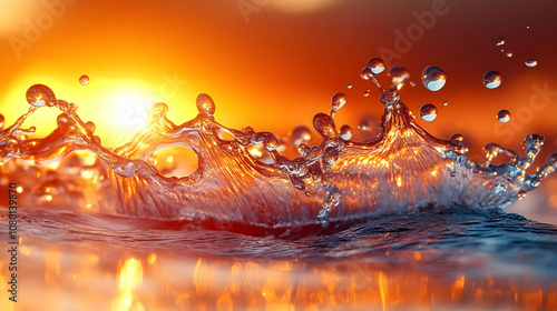 Water Splash with Sunset Ba...