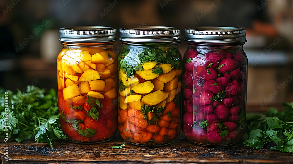 Pickled Vegetables in Glass Jars - Food Photography Pickled Vegetables in Glass Jars - Food Photography