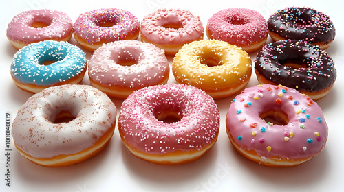 Delicious Glazed Donuts with Colorful Sprinkles - Food Photography