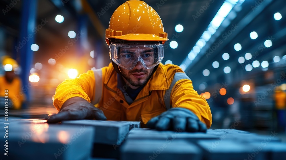 A worker in a bright protective uniform carefully stacks clay bricks in a large industrial facility, highlighting the precision and labor involved in construction tasks. A worker in a bright protective uniform carefully stacks clay bricks in a large industrial facility, highlighting the precision and labor involved in construction tasks.