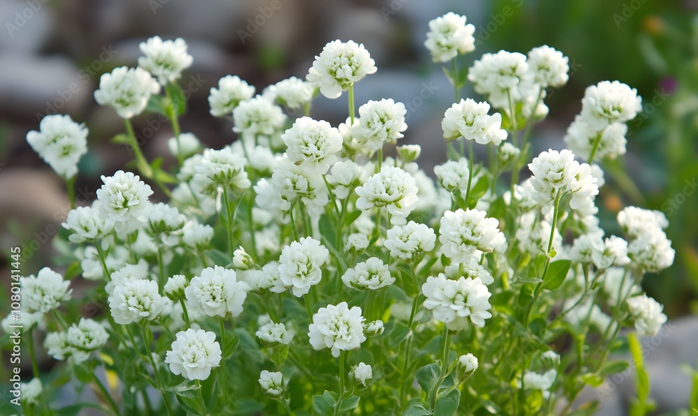 Small White Flowers Grow In The Garden, Generative AI Small White Flowers Grow In The Garden, Generative AI