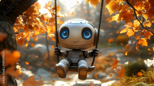 Autumn Swinging Robot Illus...