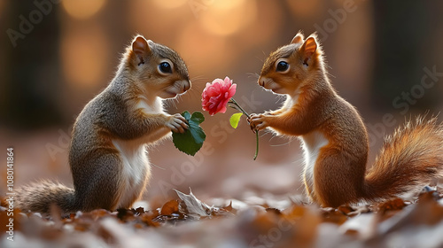 Two Squirrels Sharing a Ros...