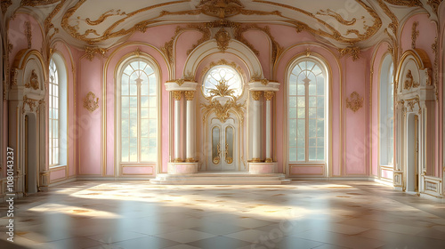 Pink and Gold Palace Ballroom 3D Illustration