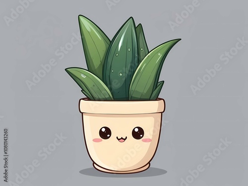 Cute kawaii character succulent in a pot. Aloe in a pot. Indoor flower