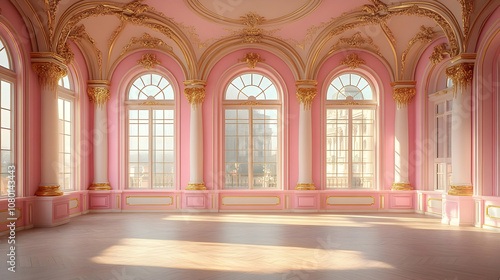 Pink Ballroom with Gold Trim - 3D Render