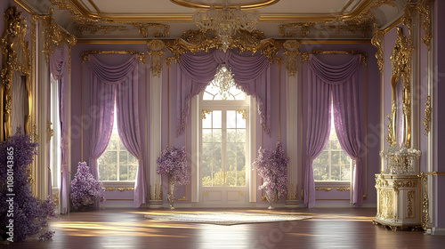 Elegant Purple and Gold Room 3D Illustration