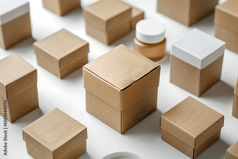 Fototapeta premium Cosmetic Packaging. Craft Paper Branding Box in Brown Cardboard with Copy Space
