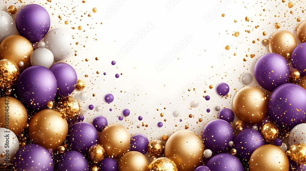 Purple and Gold Balloons with Confetti Abstract Background Purple and Gold Balloons with Confetti Abstract Background