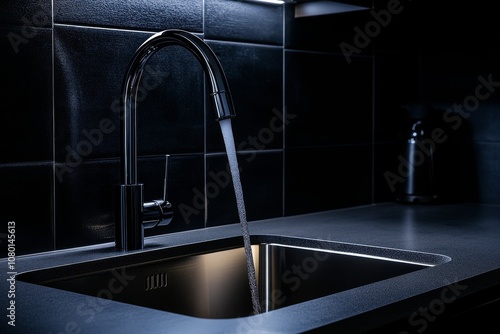 Modern Kitchen Sink with Chrome Faucet photo