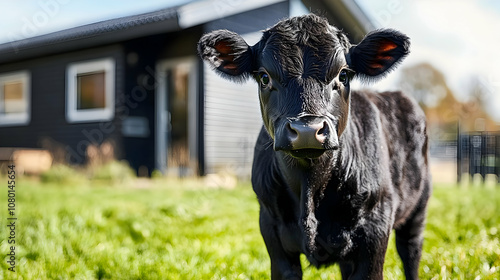 Black Calf Standing in Gree...