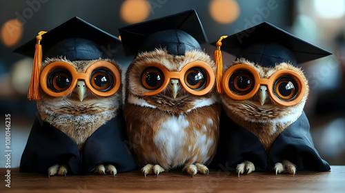 Three Owls Wearing Graduati...