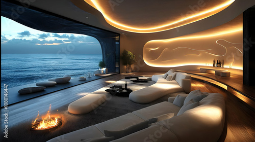 Modern Living Room with Oce...