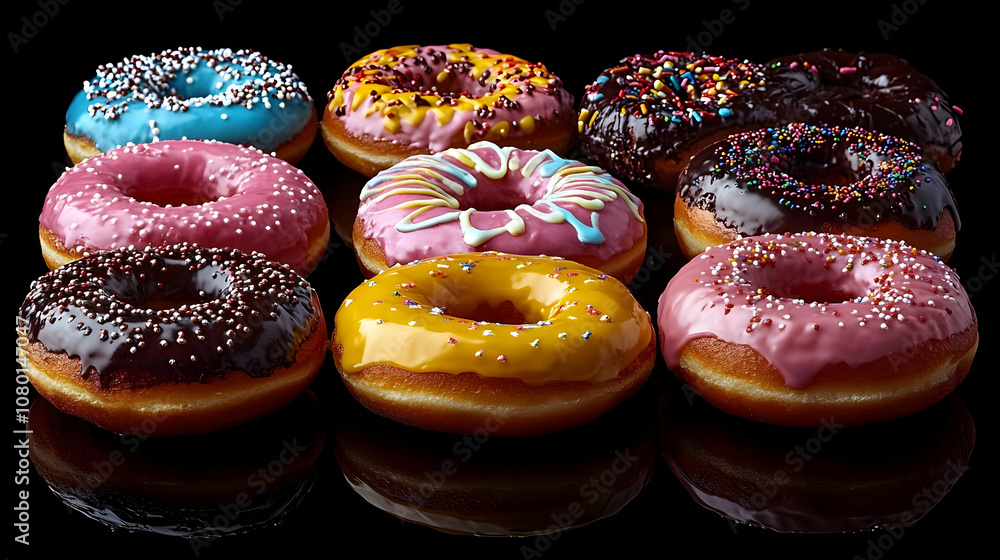 Colorful Glazed Donuts with Sprinkles - Food Photography