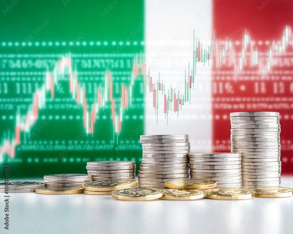 italian economy and finance . with coins and digital trading platform, economic growth, stock market chart, investment trends global challenges and opportunities.
italian economy and finance . with coins and digital trading platform, economic growth, stock market chart, investment trends global challenges and opportunities.