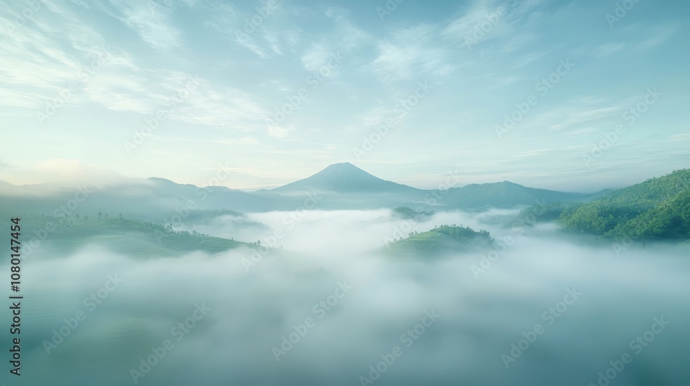 Naklejka premium A mountain range covered in fog
